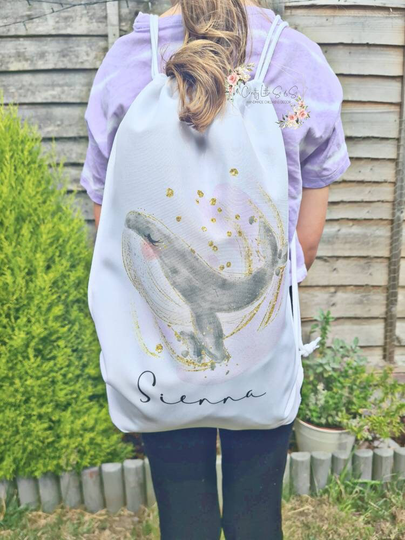 Whale Gym Bag, Kids Sports Swim Drawstring Personalised Bag