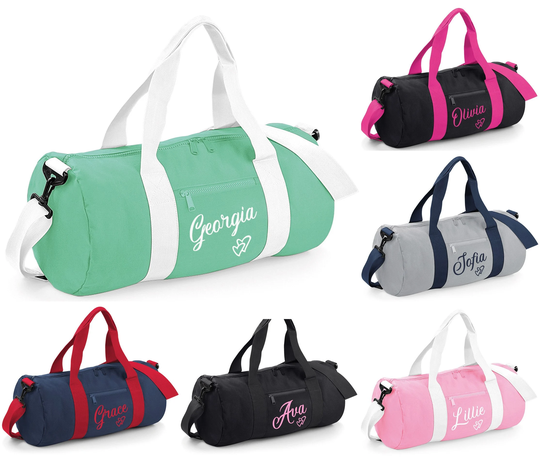 Personalised Heart Name Barrel Bag