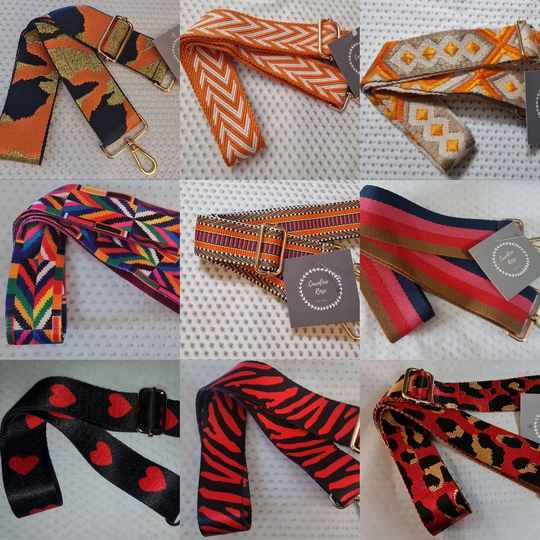 Red & Orange Patterned Changeable Bag Straps - Gold Hardware