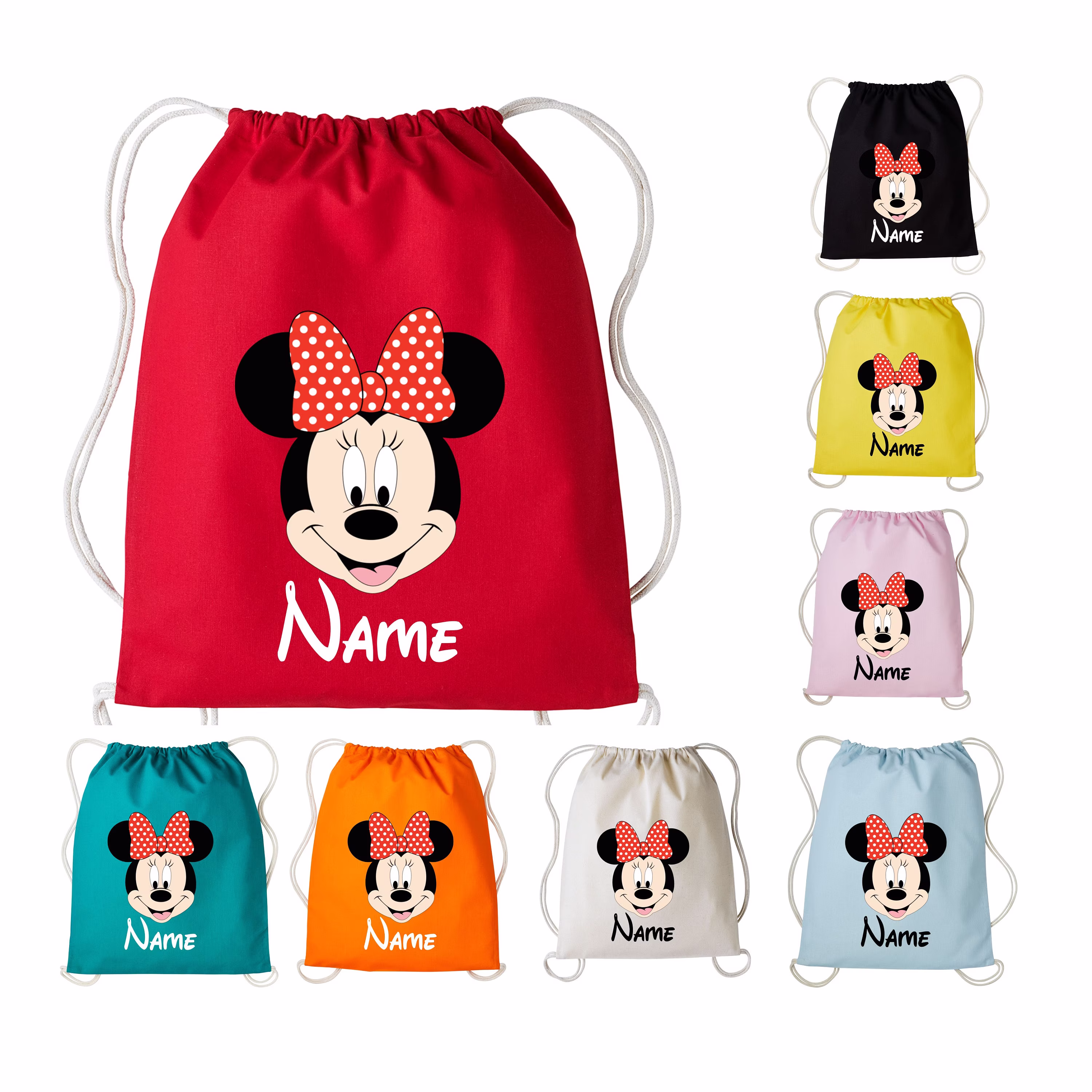 Personalised Minnie Mouse Cotton Pe Kit Drawstring Custom Bag Name School/Sport Kids