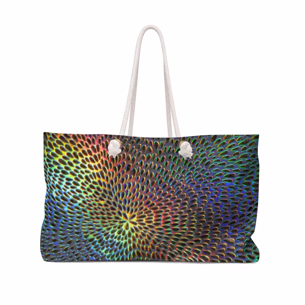 Tote Bag With Rope Handles -Weekender, Overnight, Beach, Around Town, Yoga , Exercise, Gym - Abstract Art #71 Rainbow Metalwork Raindrops