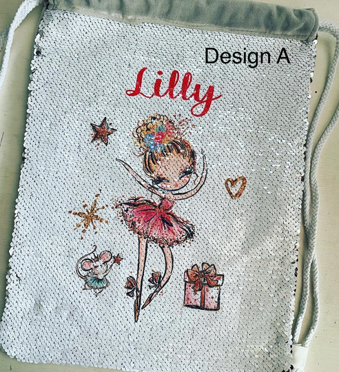 Sequin Drawstring Bag, Girls Dance Gym School Bellarina Bag