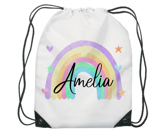 Personalised Rainbow Gym Bag Pe Dance Sports School Swim Shoe Water Resistant