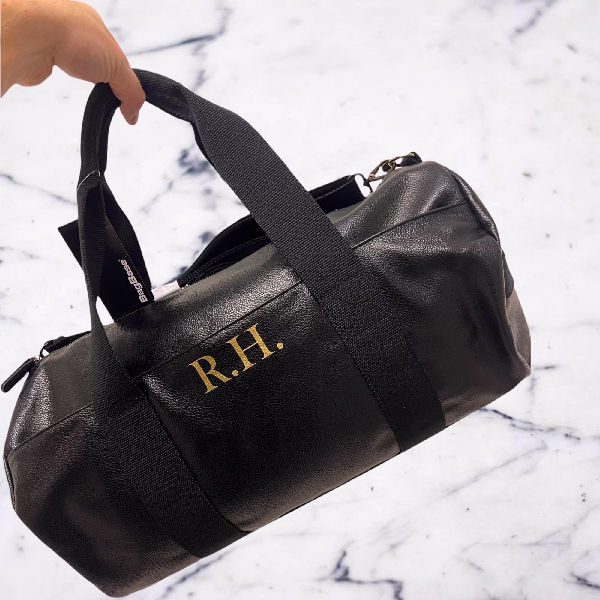 Faux Leather Monogram Weekend Bag, Personalised With Initials, Classic Barrel Gym Bag