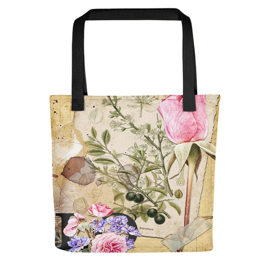 Vintage Roses Botanical Print Tote Bag, Antique Floral Pattern Cute Unique Gifts For Her
