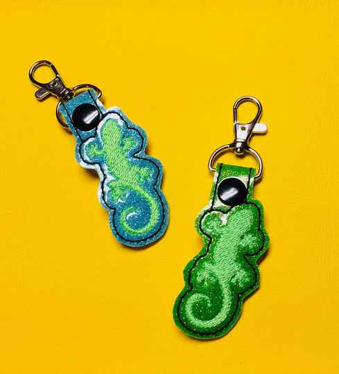 Embroidered Green Lizard Gecko Keyring, Backpack Tag, Diaper Bag Lunchbox Tag