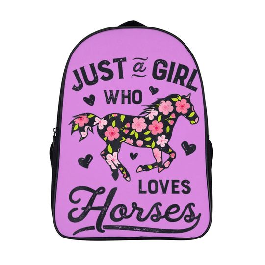 Just A Girl Who Loves Horses Backpack For Kids - Gift Horse Lovers Equestrian Riders School Bag With