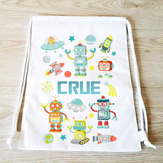 Space Robot Bag Drawstring Backpack Pe Solar System Gym Girls Sports Personalised Swim