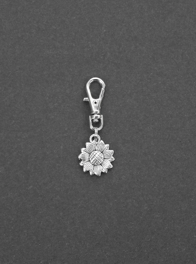 Sunflower Zipper Charm-Silver-Tone