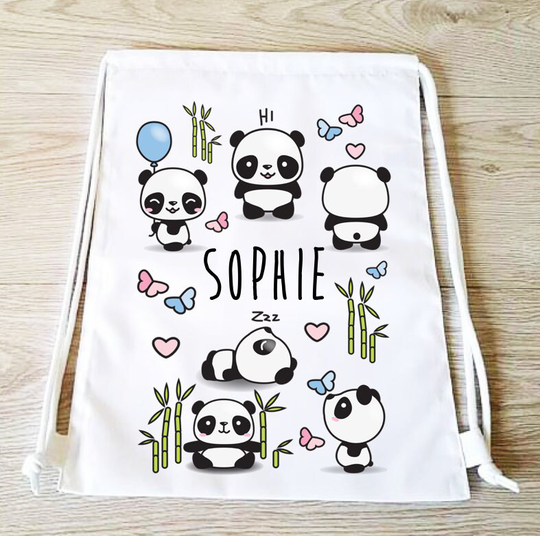 Kawaii Panda Drawstring Backpack Pandas Bag Pe Gym Girl Sports Personalised Panda Bear School Swim