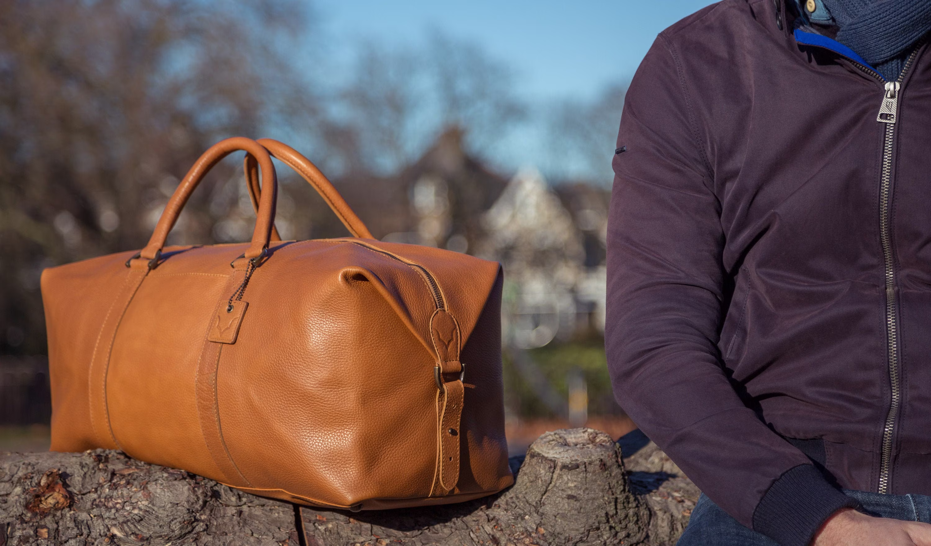 Fox Archer - Tan | W/Side Pocket Real Leather Duffle/Duffel Bag By Fox Archer Weekend Holdall Travel Gym