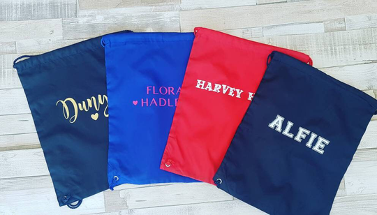 Personalised School Pe Bag, Child's Drawstring Swimming Kit Back To Choice Of Colours & Fonts