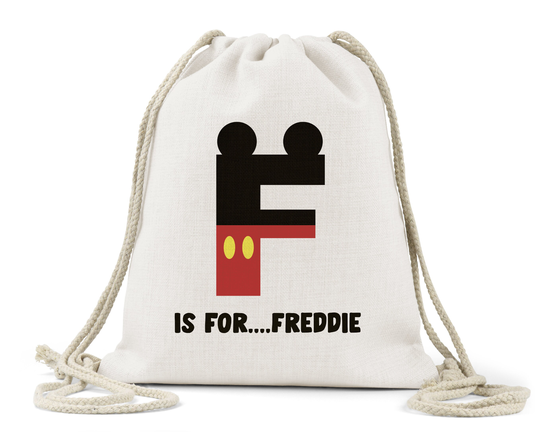 Personalised Boys Drawstring Bag, Linen, Mickey Mouse Initial & Name.. P.e School Nursery Gym Bag