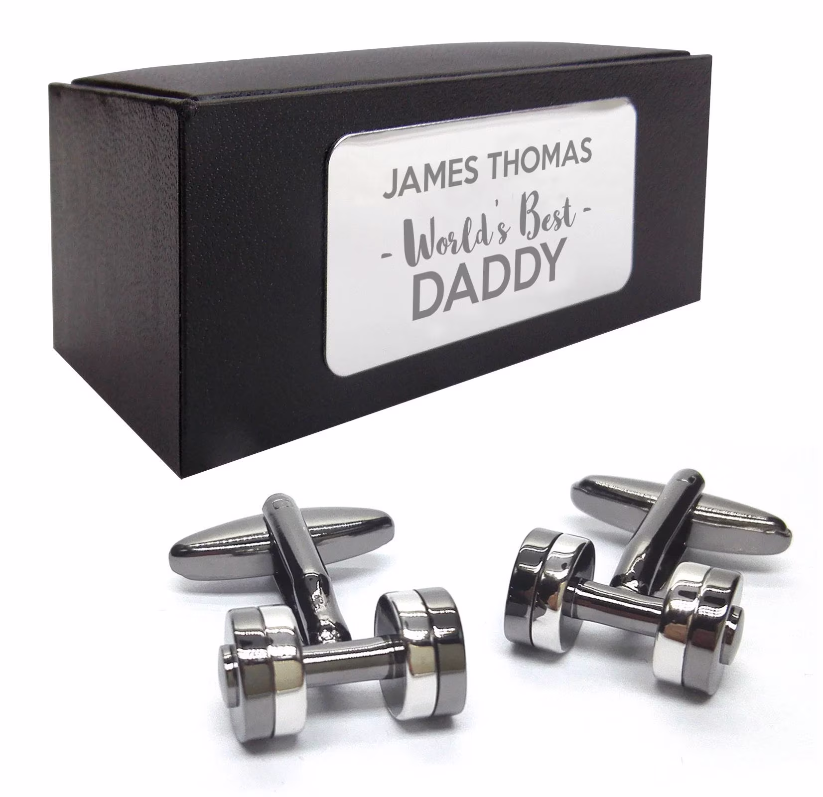 Gym Dumbbell Weight Lifter Cufflinks, Presentation Box Personalised Engraved Plate - 436