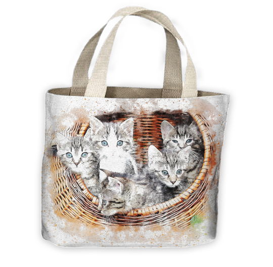 Basket Of Kittens Drawing Tote Shopping Bag For Life - Cats Animals Cute Kitten