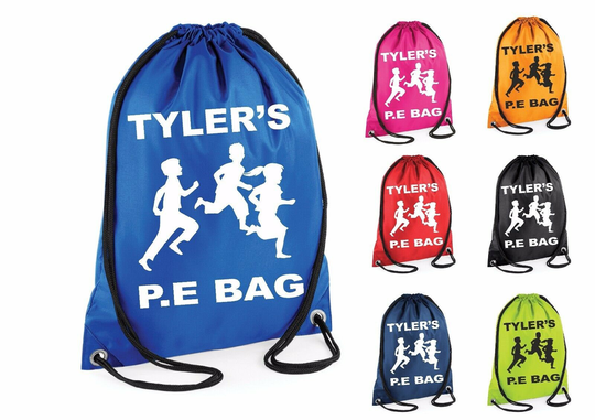 Personalised Pe Bag Printed Gym Swim Kit Sack Sports Kids Drawstring School Phys Ed Novelty