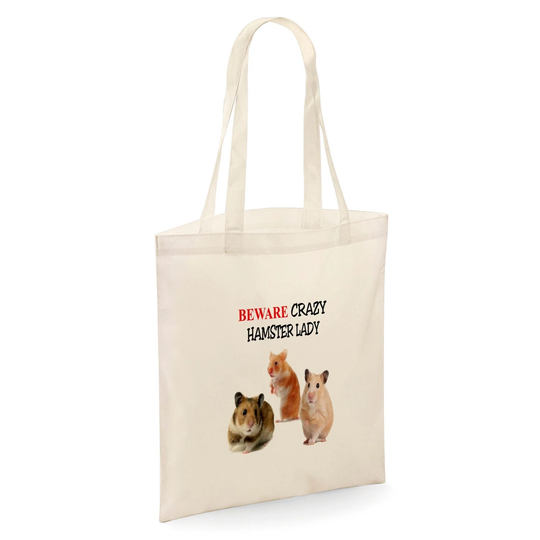 Beware Crazy Hamster Lady Tote Shopper Bag - Natural Colour