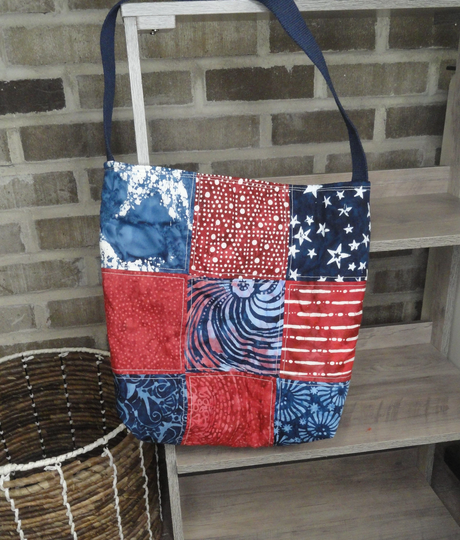 Red White & Blue Bag, Batik, Quilted Patriotic, Memorial Day, 4Th Of July, Usa, America The Beautiful, Hand Made, Carry Ipad /Laptop
