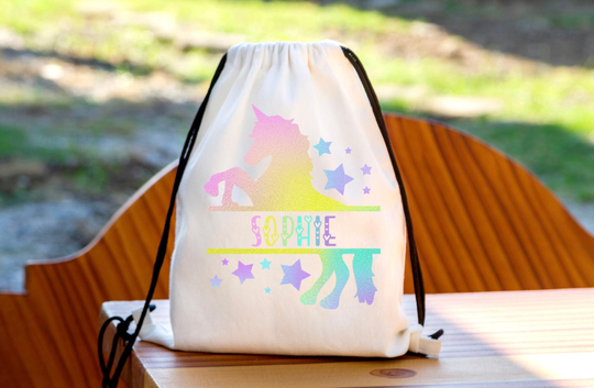 Personalised Rainbow Unicorn Drawstring Bag, Gym Pe