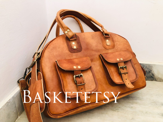 Womens Leather Weekender Bag Duffel Carry On Duffle Overnight Bags For Women, Men, Basketetsy