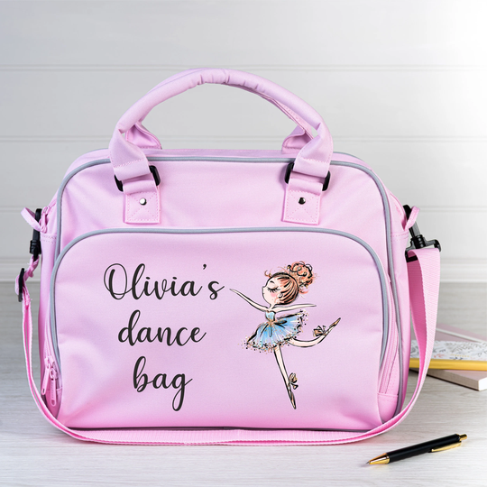 Personalised Ballet Dance Class Bag, Red Head Hair Ballerina, Any Name Added, Pink Satchel