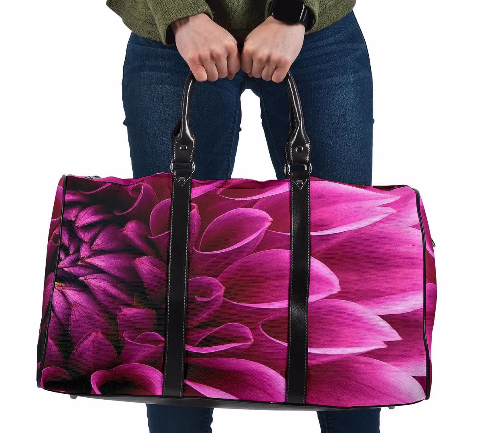Vibrant Pink Petal Travel Bag, Weekend Shoulder Carry-All, Gift For Mom, Floral Print, Weekender, Bridal Party Bag