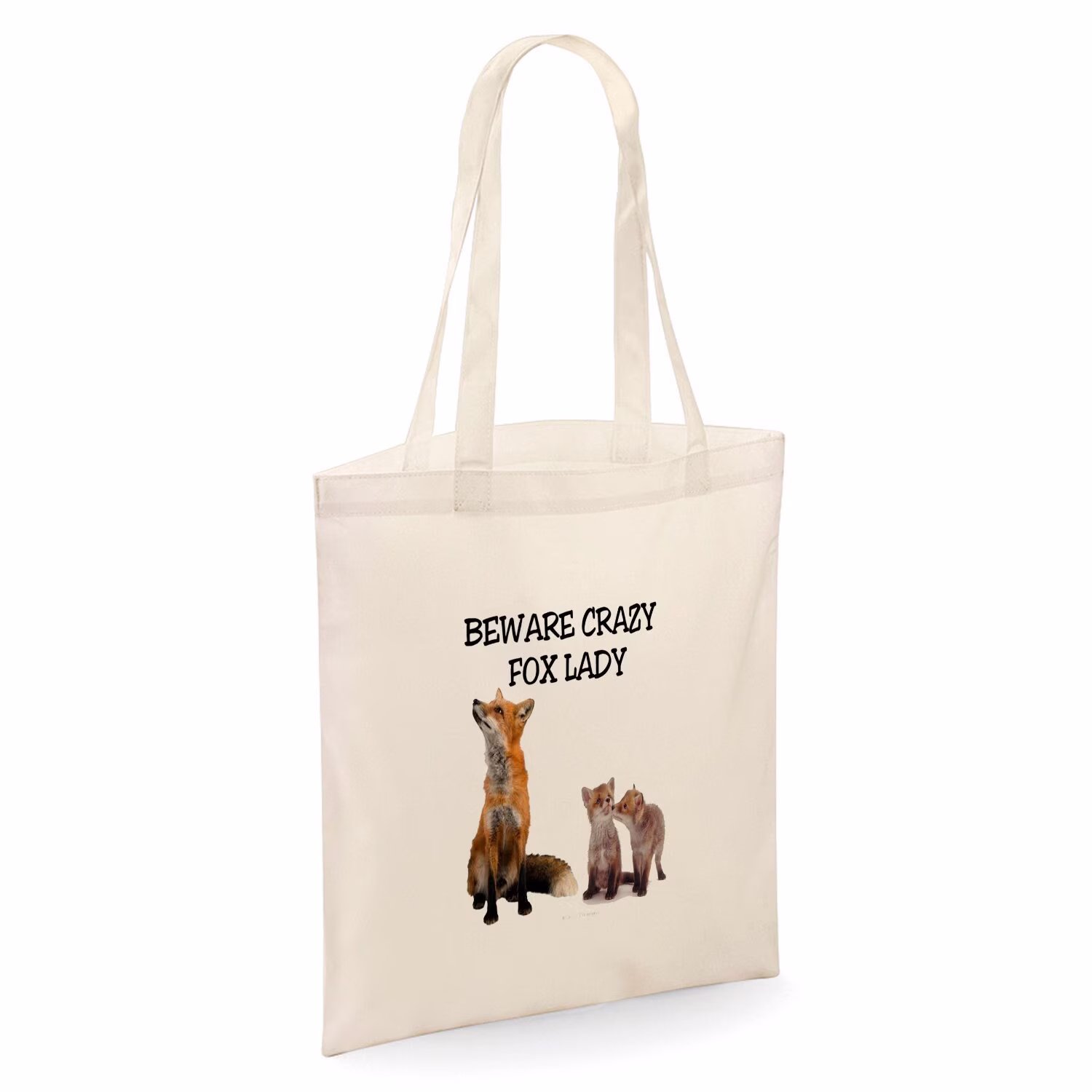 Beware Crazy Fox Lady Tote Shopper Bag - Natural Colour