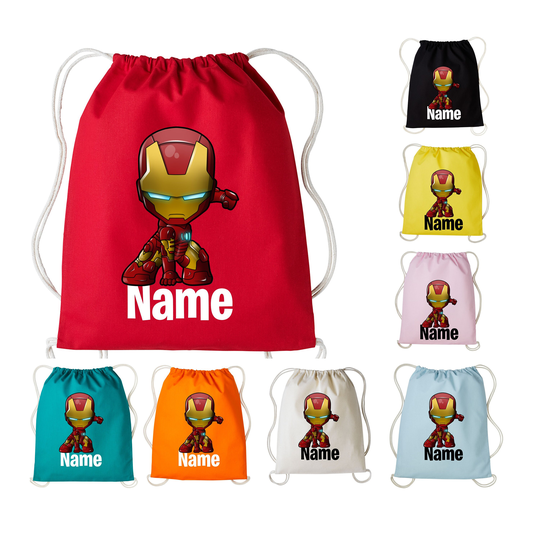 Personalised Ironman Cotton Pe Kit Drawstring Custom Bag Cartoon School/Sport Kids