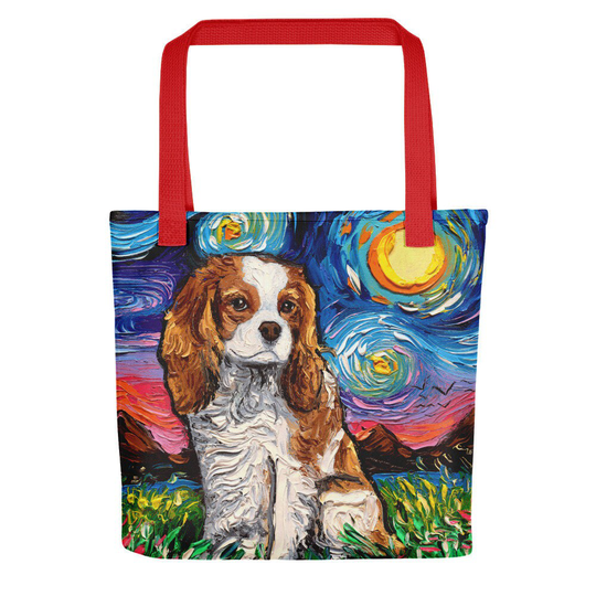Blenheim Cavalier King Charles Spaniel Starry Night Tote Bag Handbag Artwork By Aja Dog Lover Gift Gym Shopping Grocery Carry All