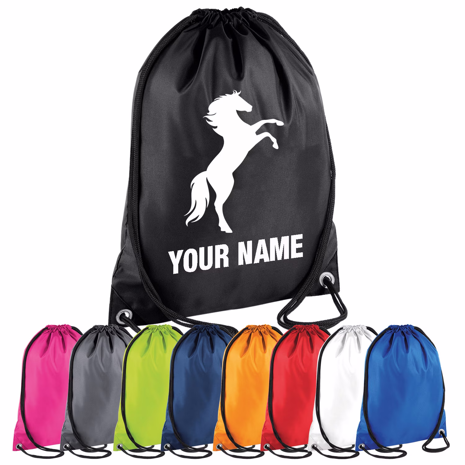 Personalised Rearing Horse Drawstring Bag - Custom Pe Gym Sports