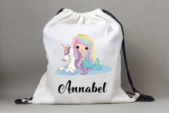 Personalised Cute Mermaid Unicorn School Gym Bag Back To To Supplies Gift Swimming Bag Pe Girls