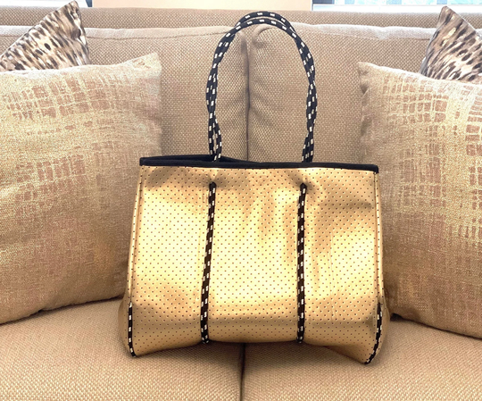 Neoprene Gorgeous Gold Holiday Bag I Tote, Large Bag, Gym, Yoga, Boating, Hot Selling, Detachable Purse