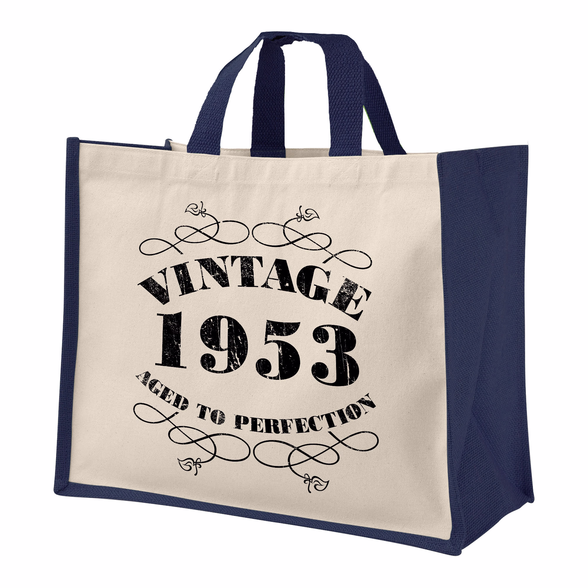 70Th Birthday Vintage Jute Bag Keepsake Gift For Her, Birth Year 1953 Bag, Shopper Travel - Available in 4 Colours & 2 Sizes
