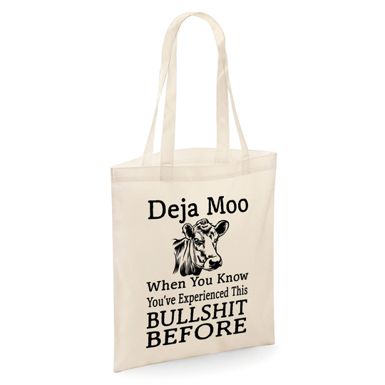 Deja Moo Funny Cow Tote Shopper Bag - Natural Colour