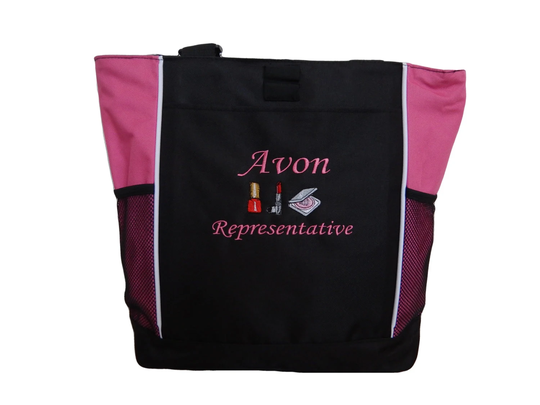 Tote Bag Zippered Personalized Avon Representative Make-Up Cosmetology Cosmetologist Lipstick Nail Polish Mascara Powder Advertising Market