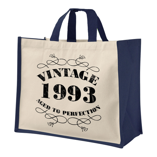 30Th Birthday Vintage Jute Bag Keepsake Gift For Her, Birth Year 1993 Bag, Shopper Travel - Available in 4 Colours & 2 Sizes