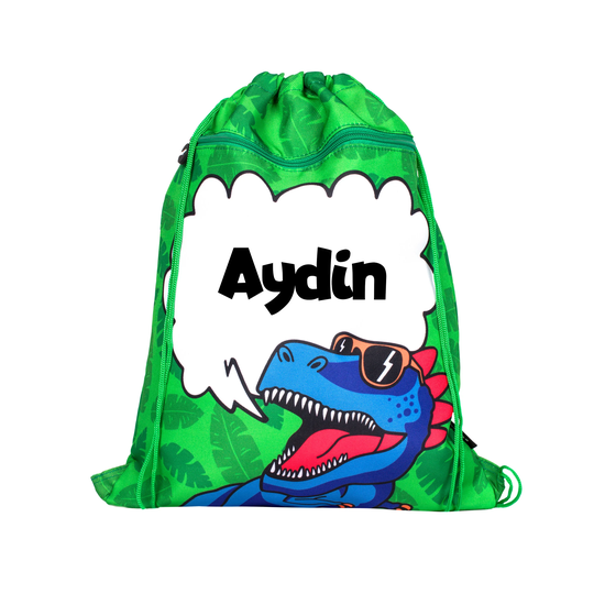Personalised Kids Drawstring Bag With Zipped Pocket Pe Swimming Football Dinosaur Gym School For Boys Girls