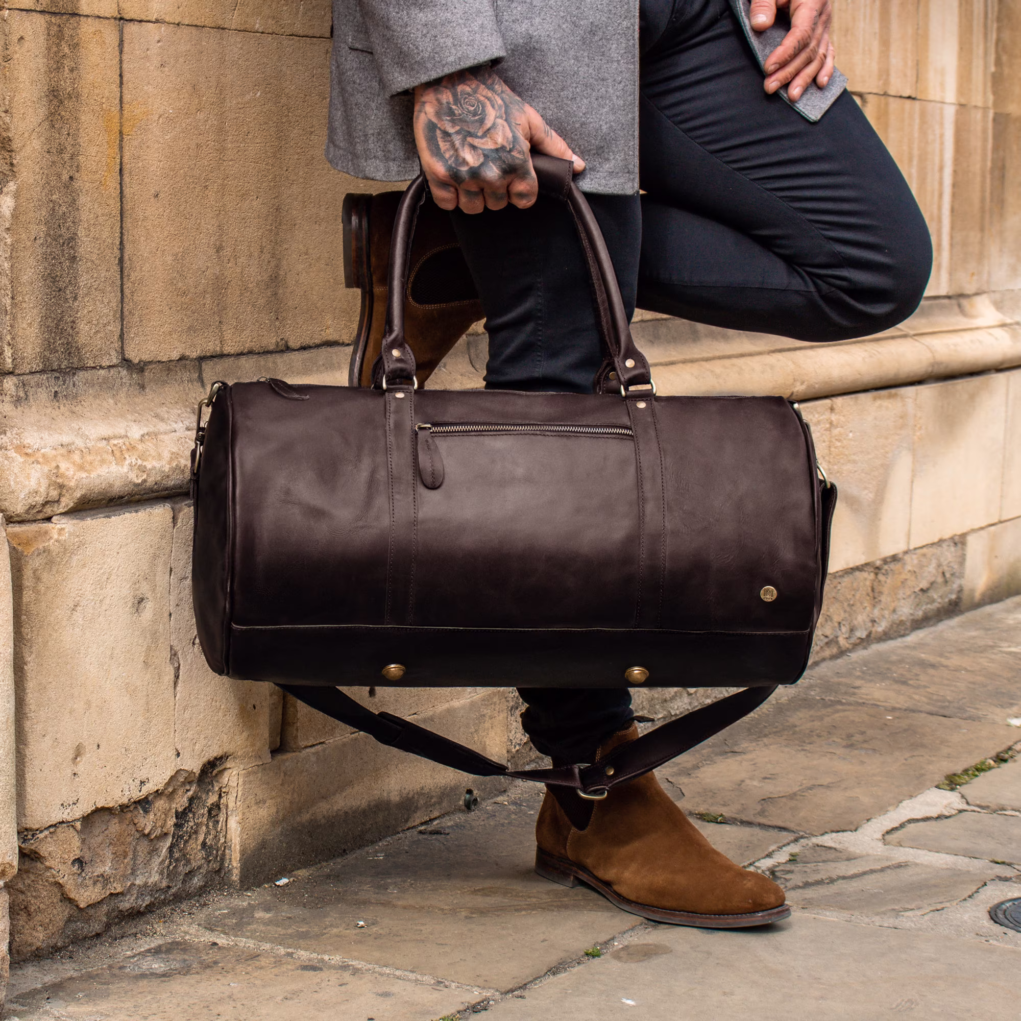 Personalized Leather Duffle Bag Weekend in Dark Brown - Overnight Gym Duffel Vintage Mahogany Handmade By Mahi