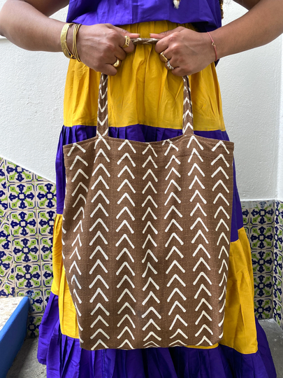 African Canvas Crossbody Tote Bag Brown