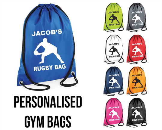 Personalised Rugby Bag Printed Gym Swim Pe Kit Sack Sports Kids Drawstring School Phys Ed Novelty