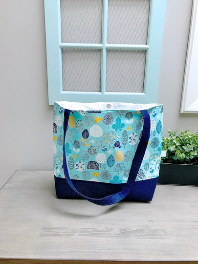 Modern Tree Tote/ Hangbag/ Shouder Bag/ Blue Teacher Bag/ Beach Yarn Gym Market Bag