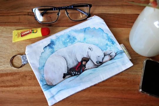 Handy Zip Pouch | Cold Comfort Artist Designed, Handmade Polar Bear, Winter, Snow, Illustration