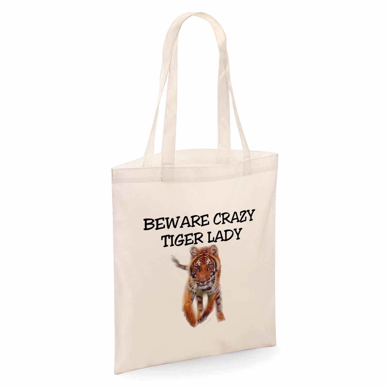 Beware Crazy Tiger Lady Tote Shopper Bag - Natural Colour