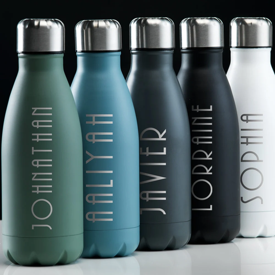 Personalised Water Bottle, Stainless Steel Matt Personalized Reusable Metal Art Deco Custom Bottle - Gym, Sports