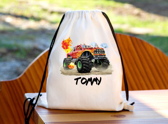 Personalised Truck Drawstring Bag, P.e Kit Back To School Nursery Kids Swim Gym Dance