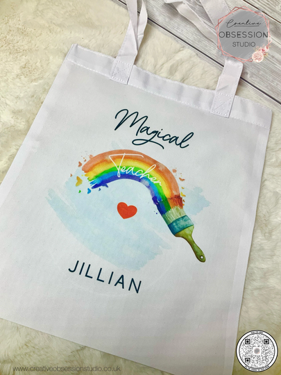 Rainbow Bag, Painted Tote Personalised Gift For Her, Nhs, Keyworker, Teacher, Gift