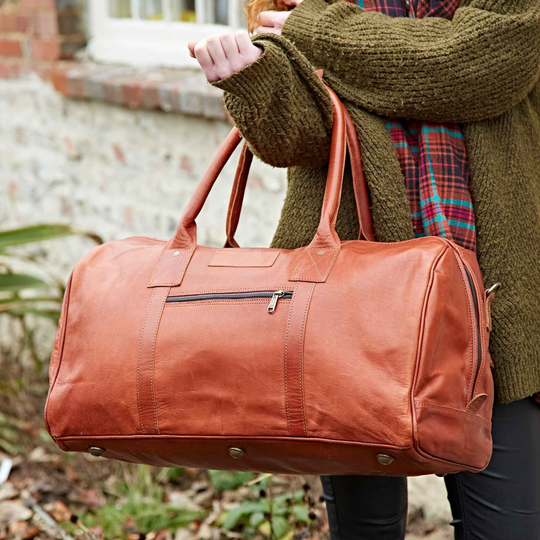 Reworked Personalised Leather Duffle Bag - Holdall Overnight Travel For Women & Men Weekender
