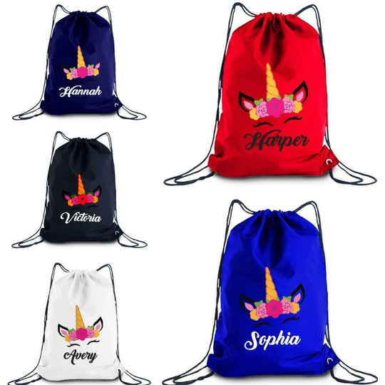 Personalized Any Name Unicorn Girls Drawstring Bag Back To School Kids Pe Gym Sac | Custom Gift Bags Special Occasion