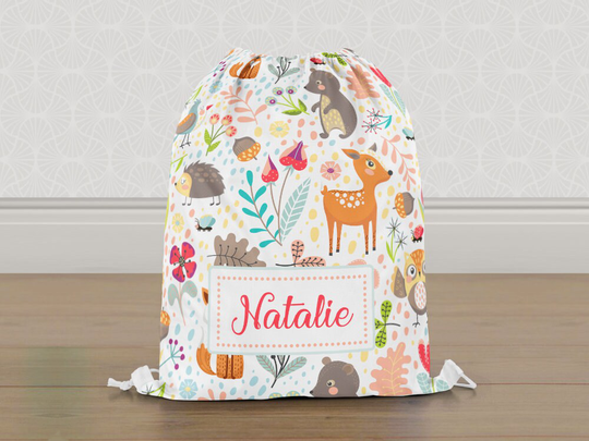Personalised Woodland Magical Gym Bag, Girls Kids Drawstring Childrens School Pe Swim Bag | Customise With Any Name