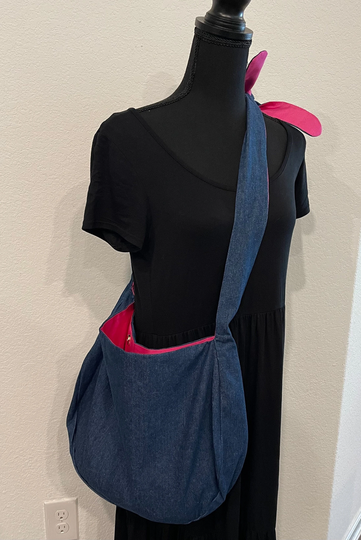 Dark Blue Denim Boho Large Adjustable Crossbody/Shoulder Bag
